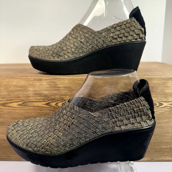 Steven by Steve Madden Betsi Woven Wedge Platform Clog SZ 6.5 Metallic Shoes - Picture 1 of 10